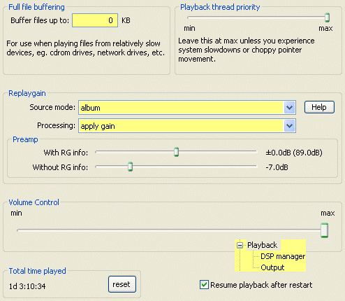 playback preferences menu